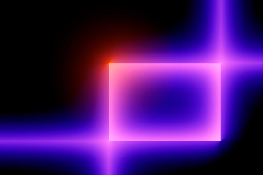 Abstract 3D rendering of glowing geometric shapes with a purple and orange gradient