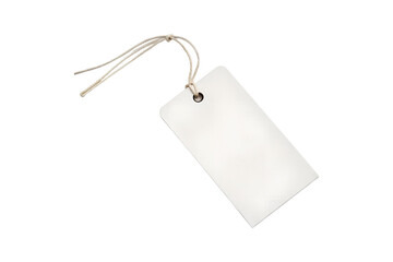 A blank white tag attached with string over a gray background image transparent background