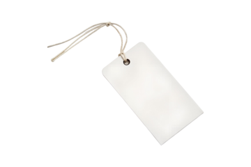 A blank white tag attached with string over a gray background image transparent background