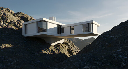 Modern Mountain Home Architecture Against Majestic Rocky Peak Background