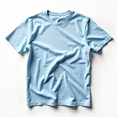 A Wrinkled Light Blue TShirt on White Background isolated on white background