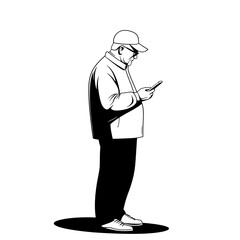 Black and White Silhouette or Line Art Illustration of Man or Woman Handing Mobile Phone - Communication Concept