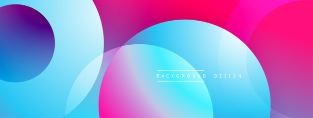 Abstract colorful circles overlap. Gradient shades create modern visual effect. Background design suitable for various projects.