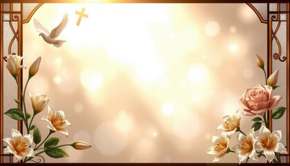 Funeral flyer design featuring delicate stained glass art with floral patterns and soft lighting