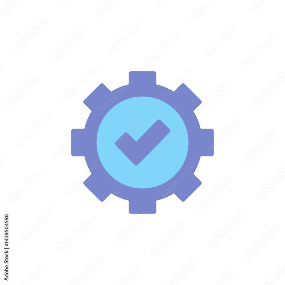 Poster symbolic icon of a gear with a checkmark representing quality control and efficiency in business and