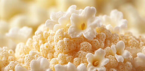 Closeup of textured foam with small white flowers