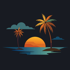 Obraz premium Tropical Sunset on a Beach with Palm Trees