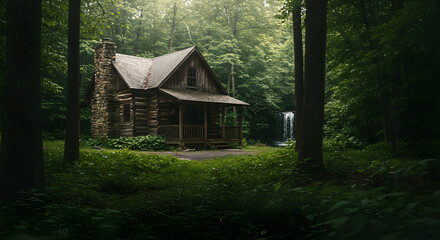 Secluded Rustic Cabin Retreat In Lush Woodland With Waterfalls Serenity
