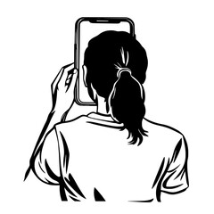 Black and White Silhouette or Line Art Illustration of Man or Woman Handing Mobile Phone - Communication Concept