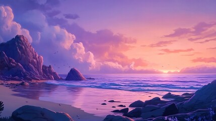 Serene coastal sunset landscape