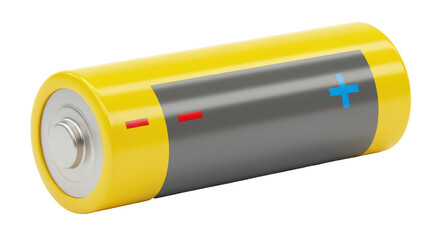 Isolated Yellow Battery with Plus and Minus
