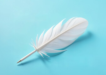 Obraz premium white pen feather on blue background