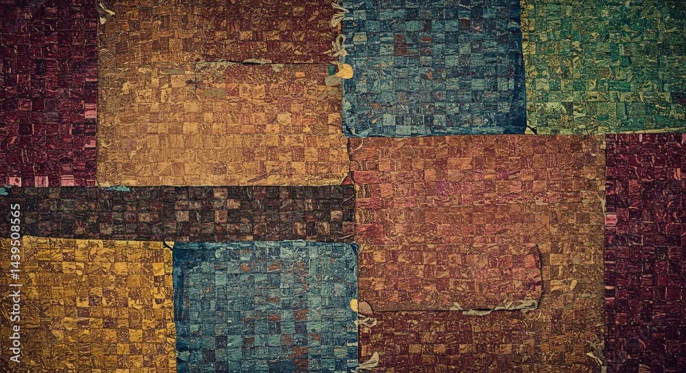 Poster a colorful patchwork quilt with a variety of colors and patterns