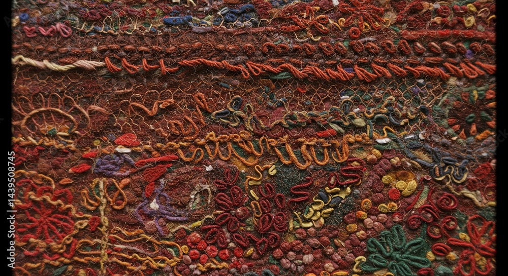 Poster a colorful piece of fabric with a pattern of flowers and leaves