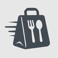 A dynamic and sleek icon of a food delivery bag with a fork and spoon subtly integrated into the design, emphasizing speed with motion lines.