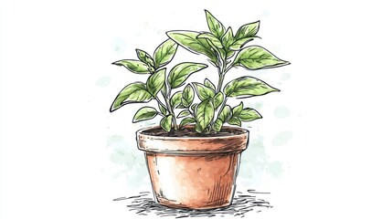 Fototapeta premium A hand-drawn illustration of an herbal plant in a pot