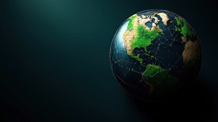 Fototapeta premium Global Network Earth Model Dark Background