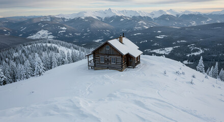 Cozy Cabin Retreat Nestled On a Snow Capped Mountain Surrounded By Tall Pines