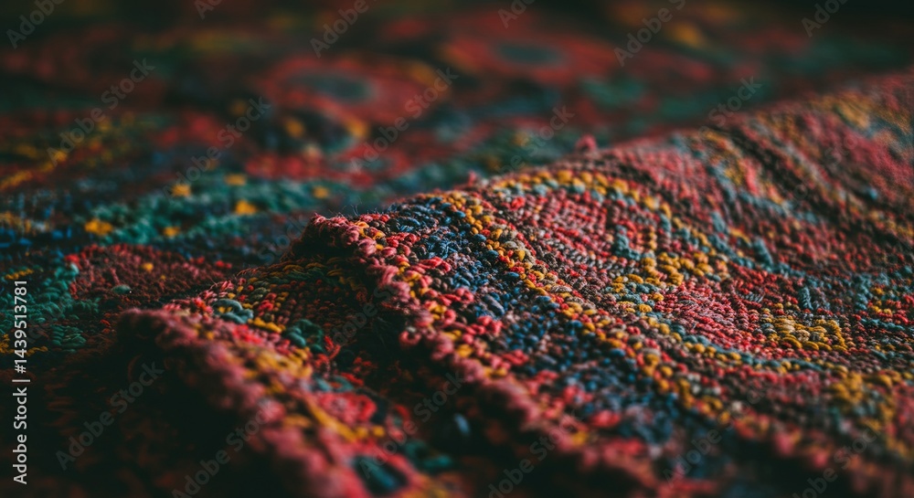 Poster A colorful rug with a pattern of squares and circles