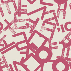 Korean alphabet Hangul pink, white seamless pattern. Graphic design for background, banner, poster, cover, invitation, fabric, header or brochure. Vector illustration