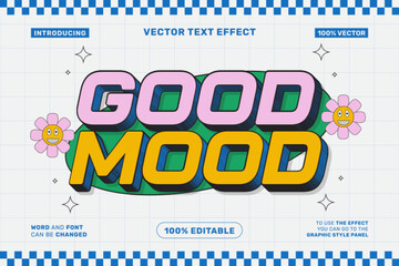 Good Mood Text Effect - Fun Playful Cartoon Editable Vector Design