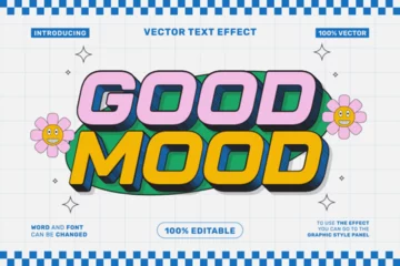 Good Mood Text Effect - Fun Playful Cartoon Editable Vector Design