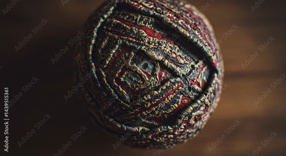 Poster A small, round object with a brown and red surface