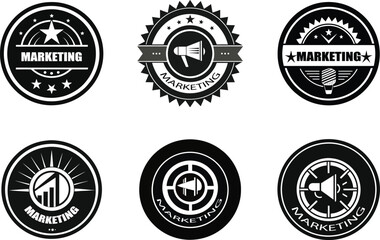 Business Marketing Emblem Set Megaphone and Growth Chart Logo Collection.