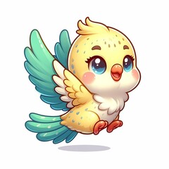 Cute Cartoon Parakeet white background Isolated
