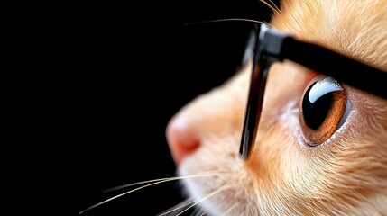 Ginger Cat Wearing Glasses Looking Sideways in Studio