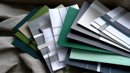 Color Swatches and Texture Samples Displayed on Fabric Surface for Interior Design and Decor Presentation