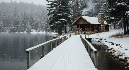 Cozy Cabin Retreat In Winter Wonderland Beside Serene Lake