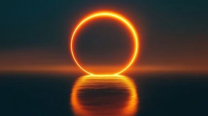 A vibrant orange circle reflected beautifully on the rippled water surface