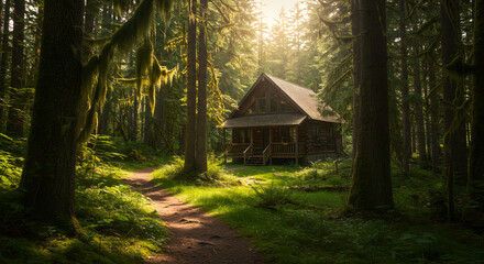 Secluded Rustic Cabin Retreat Tucked Deep Within A Lush Evergreen Forest