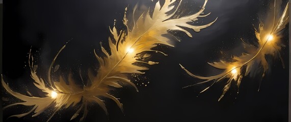 Layered mixed media artworks combining expressive spray paint delicate charcoal and shining gold leaf. Extremely detailed high resolution illustration.