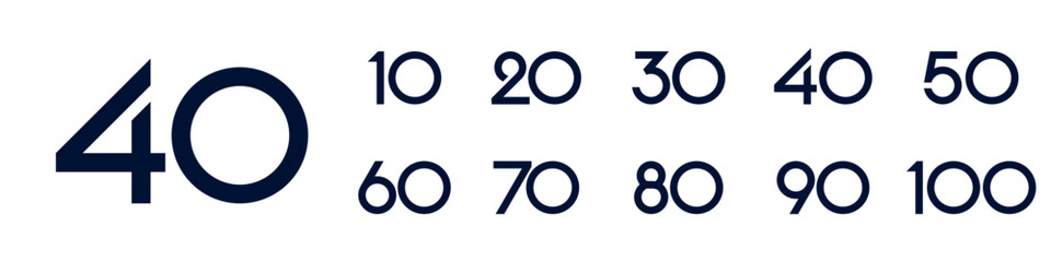 collection anniversary 10 to 100 year logo designs. abstract number for celebration event, wedding, greeting card, and invitation, vector illustration