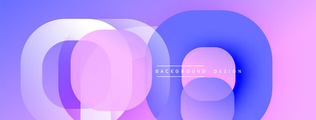 Abstract circles overlap, creating vibrant gradients. Purple, blue, pink hues blend seamlessly. Modern design element.