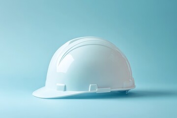 Single white safety helmet on a pastel blue background.
