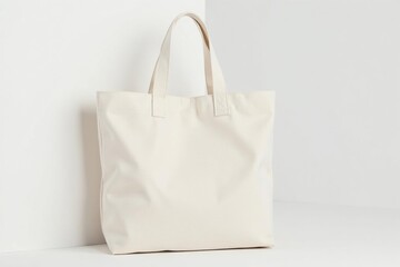 Stylish canvas shopping bag, white background, handle, style