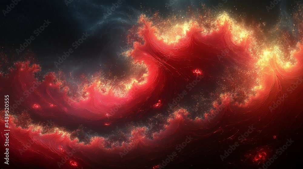 Wall mural abstract fractal pattern in bold reds and blacks ,generative ai illustration