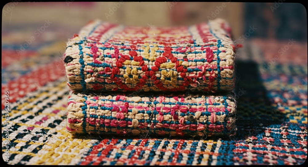Poster two colorful blankets are stacked on top of each other