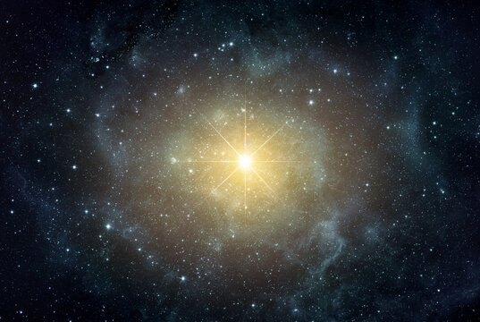 TThe star against the background of the starry night sky. Stars, view from space. Elements of this image furnished by NASA.