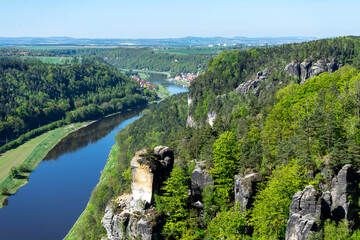 elbe sandstone mountains with elbe bastei area in saxon switzerland