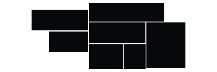 Photo collage grid. Vector. Mood board template. Set of blank moodboard. Pictures on white background. Mosaic frame banner. Photography album layout. Horizontal design of mockup. Simple illustration.