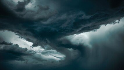 Obraz premium Dramatic cloudy sky filled with dark, rolling storm clouds, creating a moody and intense atmosphere. Perfect for weather, nature, disaster, and dramatic landscape themes.