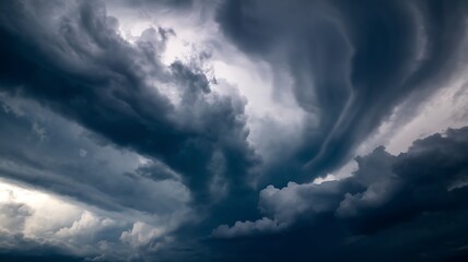 Obraz premium Dramatic cloudy sky filled with dark, rolling storm clouds, creating a moody and intense atmosphere. Perfect for weather, nature, disaster, and dramatic landscape themes.