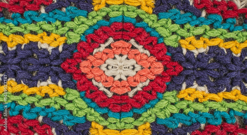 Poster a colorful crochet pattern with a diamond shape