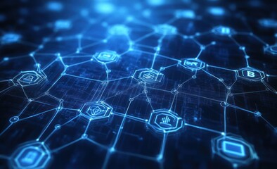 Abstract network of interconnected digital icons