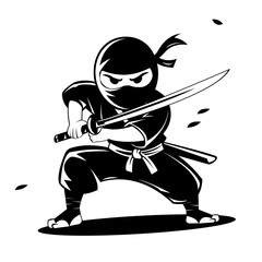 vector illustration silhouette of a ninja character ready for battle on a white background © Тарас Примак