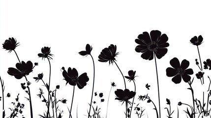 Naklejka premium Silhouette of cosmos flowers in a meadow background for decoration & design